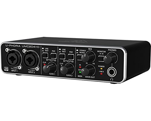 Behringer UMC204HD - Interfaz de audio/MIDI USB 2x4 Audiophile con preamplificadores de micrófono Midas, 24 bit, 192 kHz