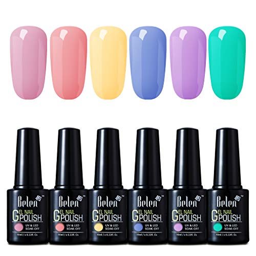 Belen Esmaltes de Uñas Soak off, Esmaltes Semipermanentes de Uñas en Gel UV LED, 6 Colores de Caremelos Kit de Uñas 10ml 008