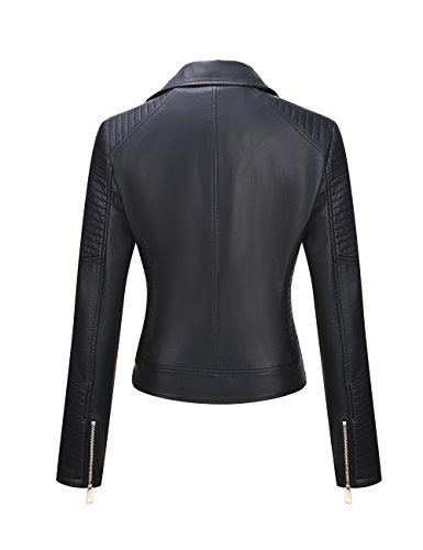 BELLIVERA Chaqueta Corta Cuero Sintética para Mujer Otoño Moto Biker Abrigo Informal 53 Negro L