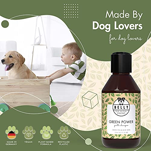 BELLY Champu para Perros con Aloe Vera - Champu Perros Piel Sensible e Irritada - Champú Perros Pelo Blanco y Oscuro - Champu Perros Dermatitis, Hidrata y Suaviza - Champu Hipoalergenico Perros, 250ml