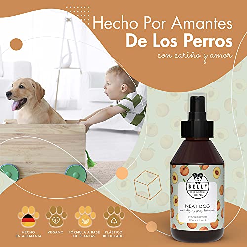 Belly Colonia para Perros, Aroma Melocotón - Spray Colonia Perros Cachorros y Adultos - Perfume Perro Fresco e Hidratante - Spray Desodorante Perro, Efecto Duradero - Colonia Mascotas Vegana, 250 ml