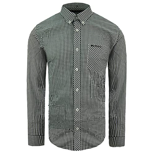 Ben Sherman Oxford manga larga a cuadros camisa blanca negra para hombre 0062501 negro, blanco, L