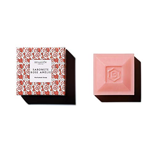 Benamôr - Savon Parfumé Rose Amélie - Parfum Pétales de Rose - Au Beurre de Karité, Huile de Noix de Coco - Hydrate et Adoucit la Peau - Sans Paraben - Pain de 100g