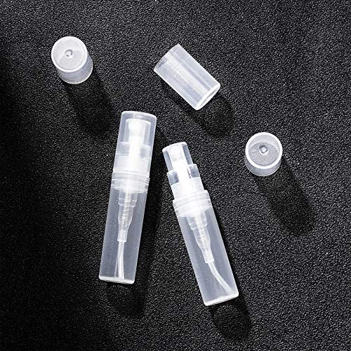 BENECREAT 80PCS 2ml Mini Botellas de Spray de Plástico Transparente Botellas Vacías Atomizador de Perfume con Pipetas de Transferencia, Embudos y Bombas Dispensadoras de Cosméticos