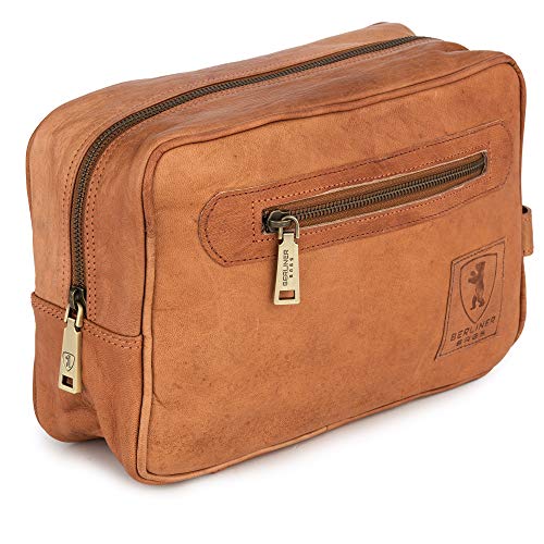 Berliner Bags Bolsa para cosméticos Paul Estuche de maquillaje Bolsa de afeitado de cuero para Hombres Mujeres Marrón Vintage