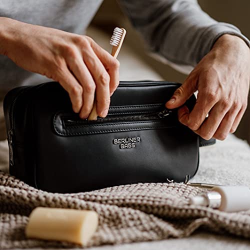 Berliner Bags Premium Bolsa para cosméticos Max I Estuche de maquillaje Bolsa de afeitado de cuero de calidad suprema para Hombres Mujeres Negro