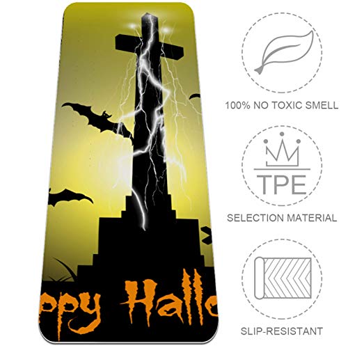 BestIdeas Esterilla de yoga Halloween Spooky Webed Cementerio con spoders de árbol muerto para yoga, pilates, ejercicio en el suelo, hombres, mujeres, niñas, niños, principiante, diseño antideslizante