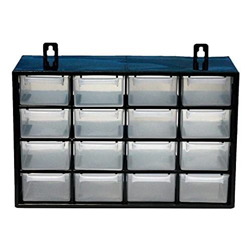 BG Spazio - Clasificador apilable con 16 cajones, negro, 17 x 27 x 12 cm. Módulo, estante organizador de plástico para piezas pequeñas, taller, costura