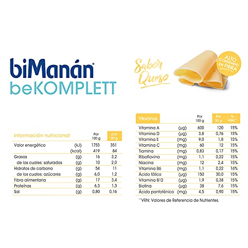 BiManán be KOMPLETT Sándwich con relleno sabor a queso. Rico en fibra y con 12 vitaminas - Caja con 10 unidades