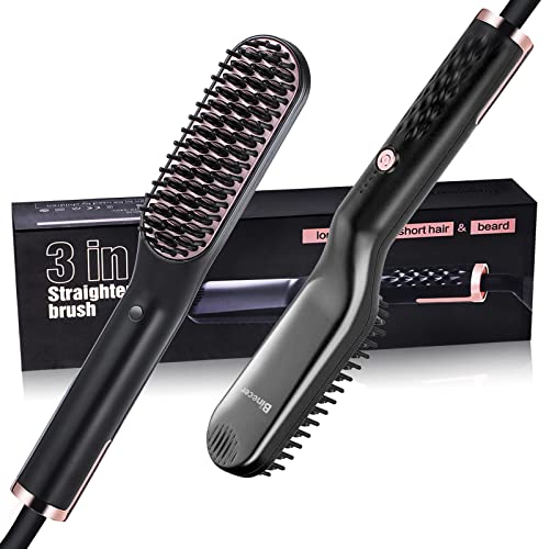 Binecer Cepillo alisar Barba,Plancha Barba,Cepillo Alisador de Barba,Peine Barba Flequillo Eléctrico Profesional Multifuncional Cepillo para Hombre Mujer