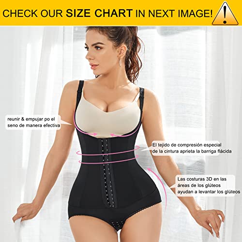 Bingrong Mujer Bodies Moldeadores Faja Reductora Lencería Moldeadora Corsé Body Body Shaper Abdomen Reductor Barriga Levanta Glúteos Entrenador de Cintura Abierto Shapewear Bodysuit (Medium, Negro)