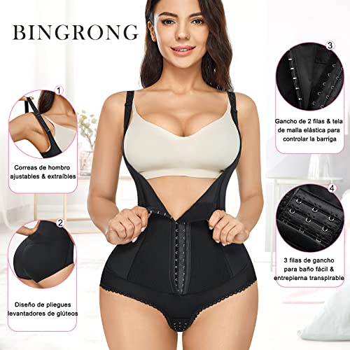 Bingrong Mujer Bodies Moldeadores Faja Reductora Lencería Moldeadora Corsé Body Body Shaper Abdomen Reductor Barriga Levanta Glúteos Entrenador de Cintura Abierto Shapewear Bodysuit (Medium, Negro)