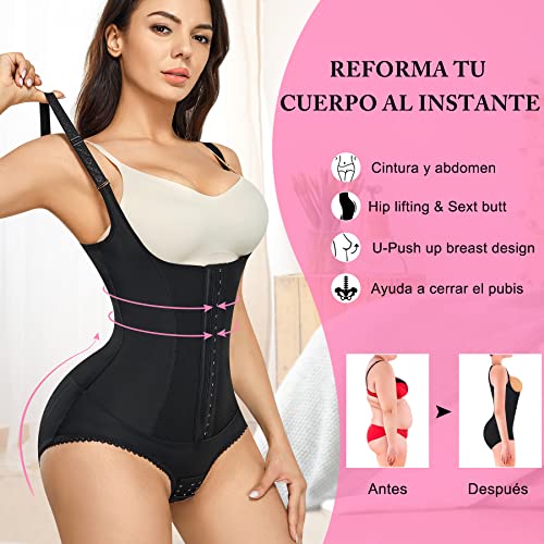 Bingrong Mujer Bodies Moldeadores Faja Reductora Lencería Moldeadora Corsé Body Body Shaper Abdomen Reductor Barriga Levanta Glúteos Entrenador de Cintura Abierto Shapewear Bodysuit (Medium, Negro)