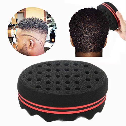 Binnan 2 Pcs Cepillo de Esponja para Cabello Rizos, Grandes Agujeros Cepillo de Pelo Esponja, Esponja Rizador para Afro Pelo, Herramienta de Belleza, Negro