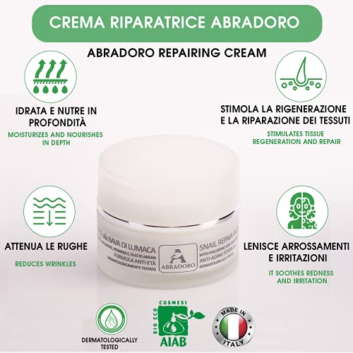 BIO baba de caracol crema facial con ácido hialurónico, colágeno, vitamina E, aceite de argán - para cara, cuello y escote antiarrugas Eficaz contra cicatrices de acné Manchas y estrías Made in Italy