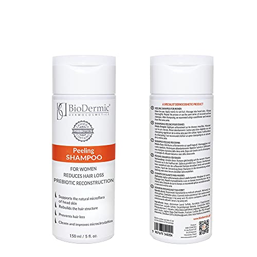 BioDermic Champú limpiador y exfoliante suave para el cuero cabelludo para mujeres con prebiótico y polvo de cáscara de nuez, 1 x 150 ml