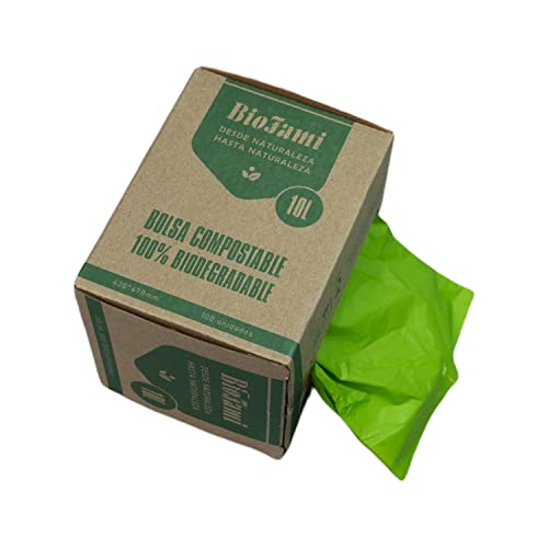 BIOFAMI Bolsas de basura Compostables, Sin plástico, 10 Litros, Bolsas para desechos de alimentos, Sin perfume, Certificación de BPI EN13432 OK Compost Home