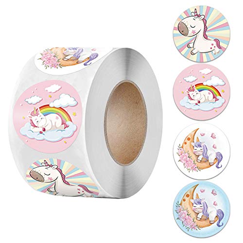 BJ-SHOP Pegatina de Unicornio Adhesivo de Premio 500 Piezas de Pegatinas en Rollo de Unicornio para Regalo de Niños Fiesta de Cumpleaños Infantil