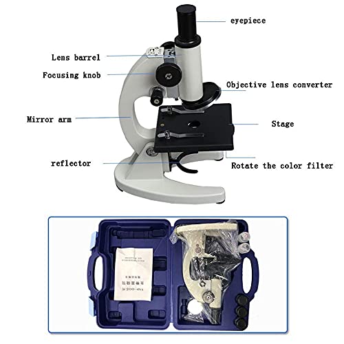 BJH Kits de Ciencia de microscopio para Principiantes para niños Modelo de Ciencia educativa con LED + 20 Tipos de rebanadas Caja de experimentos biológicos 40 Piezas