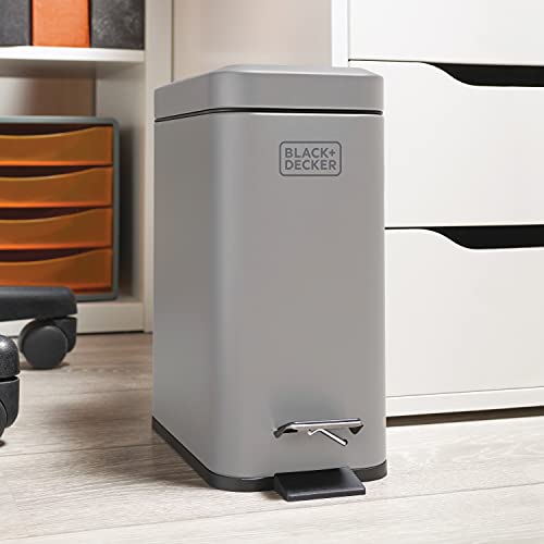 BLACK+DECKER Cubo de basura rectangular con pedal, color gris, 5L