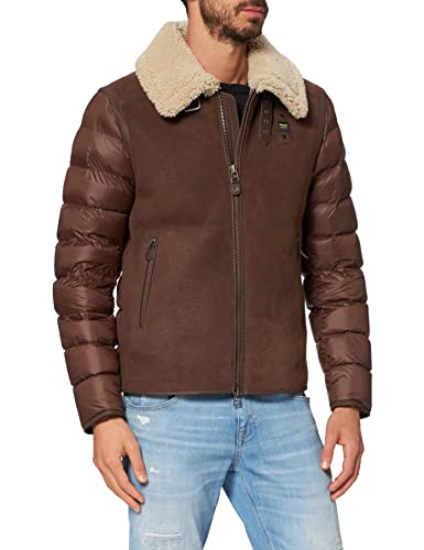 Blauer Piel Capo Hombro Acolchado Chaqueta de Cuero, 368 Nuez De Coco, XL