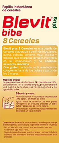 Blevit Plus Bibe 8 Cereales - Papilla de Cereales para Bebé fórmula especial para Biberón - Sin Azúcares Añadidos - Desde los 5 meses - 600g