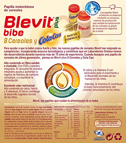 Blevit Plus Bibe 8 Cereales y ColaCao - Papilla de Cereales para Bebé fórmula especial para Biberón - Sabor Cola Cao - Desde los 12 meses - 600g