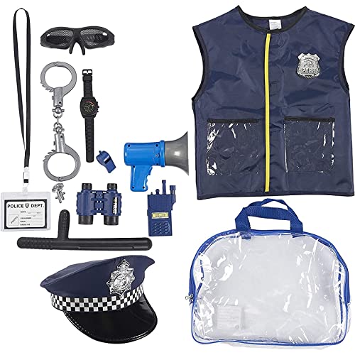 Blue Panda Uniforme de la policía para niños - 14-Piece rol de Vestuario Oficial de policía Juego Kit con Sombrero, Teatro de Colegio para niños y niñas