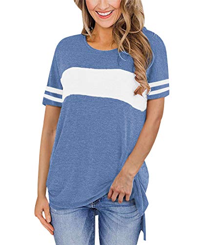 Blusa Mujer Blusa Blanca Mujer Blusas Mujer Tallas Grandes Camisa Manga Corta Mujer Camiseta Algodon Mujer Camisetas Interior Mujer Blusa Tirantes Mujer Camiseta Ancha Mujer Color Azul L