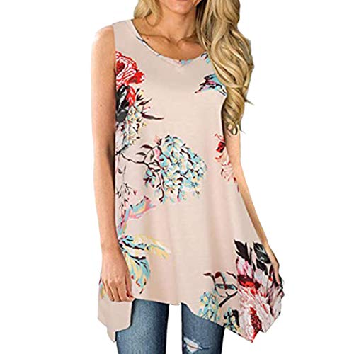 Blusa sin Mangas Estampada de Verano para Mujer Blusa túnica con Pliegues Chaleco con Cuello en V Floral de Verano para Mujer Tops sin Mangas Tops sin Mangas Camisetas sin Mangas de Entrenamiento