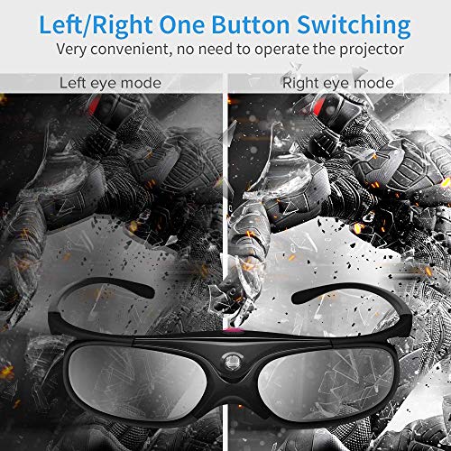 BOBLOV 3D Gafas Activas de Obturador, 96-144Hz 3D Gafas DLP-Link para DLP Proyector Optoma/BenQ/Sharp/Acer/Samsung/Mitsubishi/ViewSonic/LG, ect.(2 Piezas - Negro)