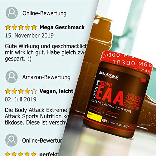 Body Attack Extreme Instant EAA Powder - 500g, extremadamente sabroso, instantáneamente soluble, vegano, 8 aminoácidos esenciales altamente dosificados - 10300mg EAA por batido, CocaCola