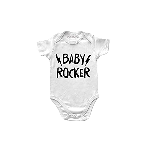 Body de bebé de manga corta Rock – Baby Rocker – Body Rock – Body para bebé unisex 100% algodón transpirable – Body regalo para nacimiento de bebé, Color blanco., 0-6 Meses