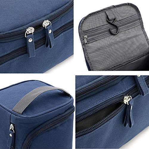 Boic Neceser de Viaje Hombre Pequeño, Neceser de Lona Impermeable Portátil para Maquillaje, Organizador de Kit de Afeitado con un Gancho - Azul