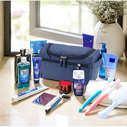 Boic Neceser de Viaje Hombre Pequeño, Neceser de Lona Impermeable Portátil para Maquillaje, Organizador de Kit de Afeitado con un Gancho - Azul