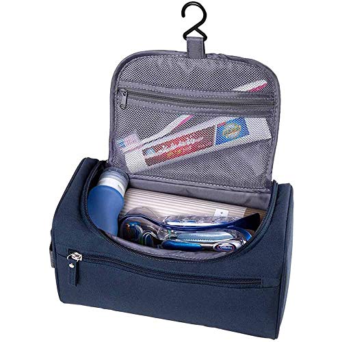 Boic Neceser de Viaje Hombre Pequeño, Neceser de Lona Impermeable Portátil para Maquillaje, Organizador de Kit de Afeitado con un Gancho - Azul