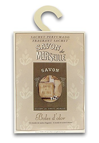 BOLES D'OLOR Pack of 3 Large Scented Sachet Savon de Marseille with Hanger, Fragrance Fresh Coconut Oil