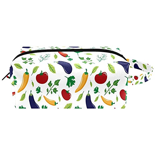 Bolsa de cosméticos, Bolsas de Maquillaje de Viaje portátiles, Organizador de artículos de tocador, Estuche para lápices para Mujeres, niñas, Verduras, Berenjena, Tomate, Hojas de Pimiento Picante