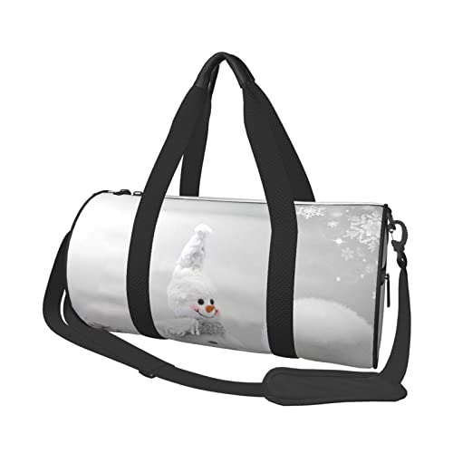 Bolsa de lona redonda con estampado de estrellas y flores de nieve para hombre de nieve, bolsa de viaje para la noche, bolsa de viaje plegable de fin de semana, impermeable y resistente al desgarro.