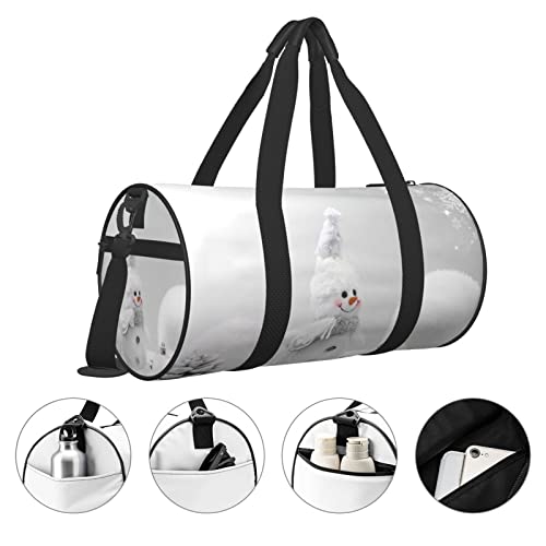 Bolsa de lona redonda con estampado de estrellas y flores de nieve para hombre de nieve, bolsa de viaje para la noche, bolsa de viaje plegable de fin de semana, impermeable y resistente al desgarro.