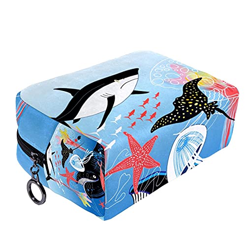 Bolsa de maquillaje compacta Neceser de viaje portátil para bolsas de cosméticos,animales marinos en el mundo submarino.