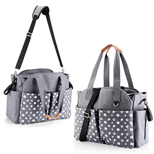 Bolsa para cambiar pañales para bebés, bolsa para pañales materna messenger con correas para cochecitos y 12 bolsillos, grande de almacenamiento para todos los accesorios para bebés(gris)