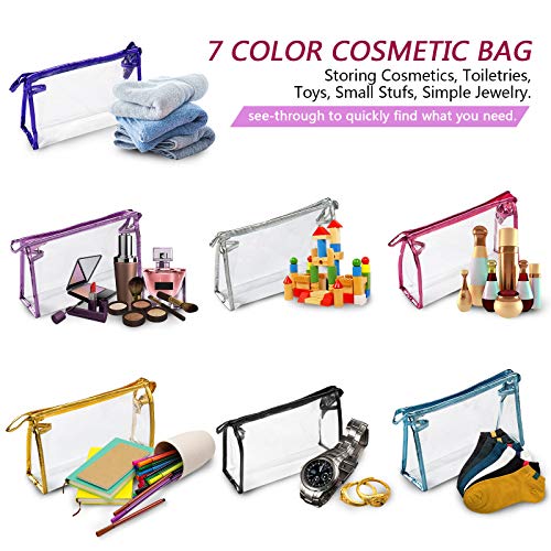 Bolsas de Aseo Transparente, Comius Sharp 7 Piezas Bolsa de Maquillaje para Viajes Bolsa de Cosmética Transparente de PVC Portátil para Vacaciones, Viajes, Baño, Prácticos de Moda (01)