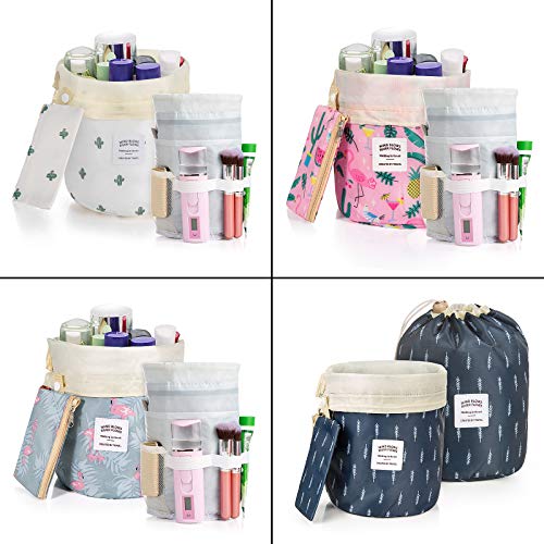 Bolsas de Cosméticos Cilíndricas, XiYee 4 Piezas Neceser Cosmético Cosmetic, Bolsa de Maquillaje Viaje, Neceser Maquillaje Impermeable con Cordón, Cosmética Bolsa de Lavad para Mujer Niña（B