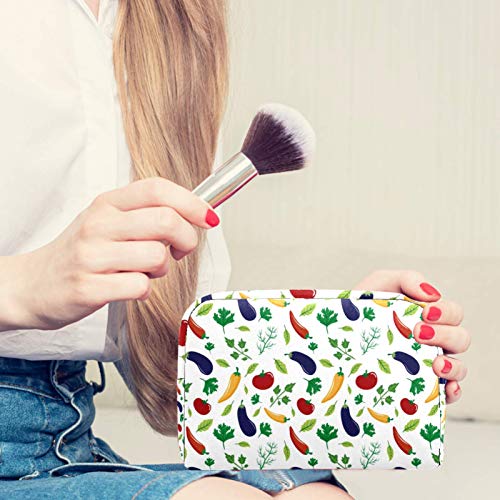 Bolsas de cosméticos para niña Bolsa de Maquillaje para Mujer Bolsa organizadora de artículos de tocador con Cremallera 7.3x3x5.1 Pulgadas Verduras Berenjena Tomate Hojas de Pimiento Picante