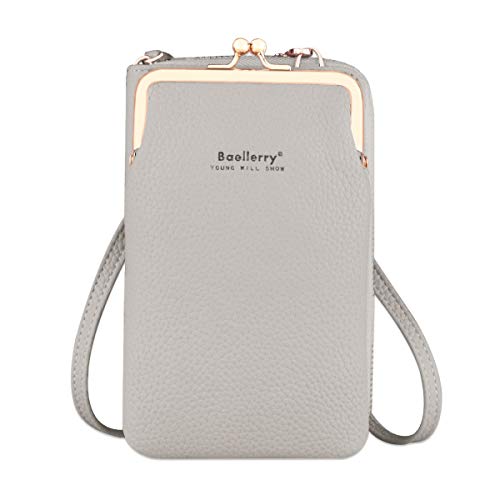 Bolso Movil Mujer, Bolso Bandolera Móvil, Bolso Pequeño Bandolera para Damas Mujeres con Ranuras para Tarjeta de Correa, Bolso de Teléfono Móvil para Mujer Monedero (Gris)