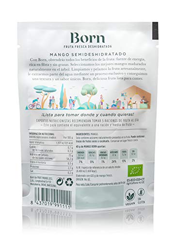 Born Mango - Fruta Deshidratada Ecológica - Vegetariano, Vegano, Paleo, sin Gluten, sin Lactosa, sin Azúcar Refinado - Doy Pack 40 G