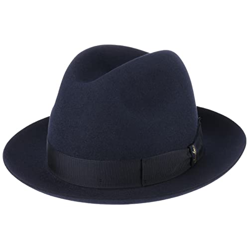 Borsalino Sombrero Fieltro Pelo Georgio Mujer/Hombre - Made in Italy Film Fedora de Hombre con Banda Grosgrain Verano/Invierno - 55 cm Azul Oscuro