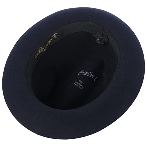 Borsalino Sombrero Fieltro Pelo Georgio Mujer/Hombre - Made in Italy Film Fedora de Hombre con Banda Grosgrain Verano/Invierno - 55 cm Azul Oscuro