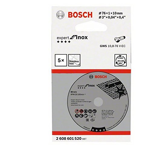 Bosch Professional 5 discos de corte Expert for Inox (para acero inoxidable, 76 x 10 x 1 mm, accesorios para amoladora)